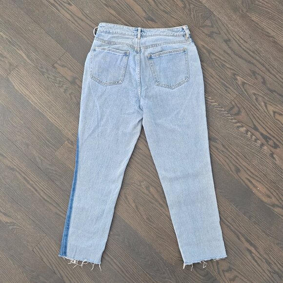 PACSUN Mom Jean Side Stripe Hi Rise Tapered Leg Frayed Hem Faded Denim Women 26 - Picture 2 of 6